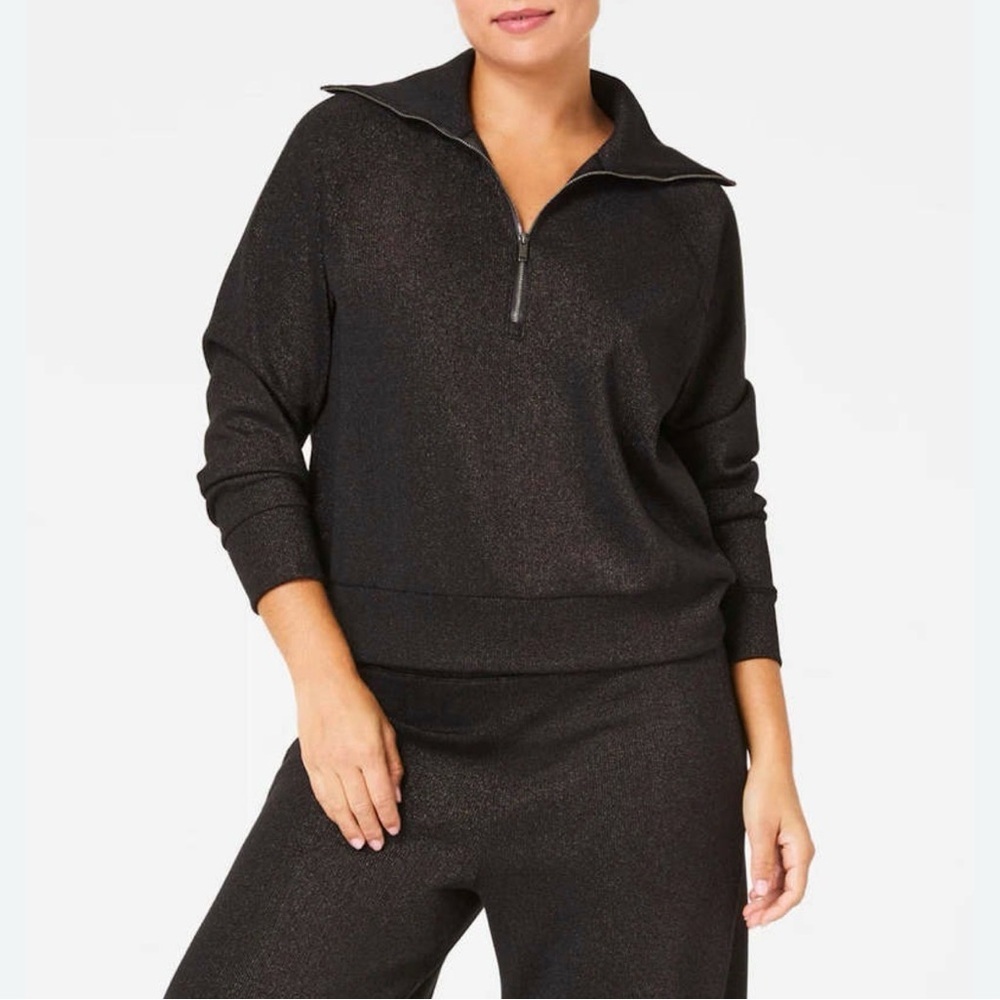 Spanx AirEssentials Metallic Half-Zip Pullover Black | S | NWT
